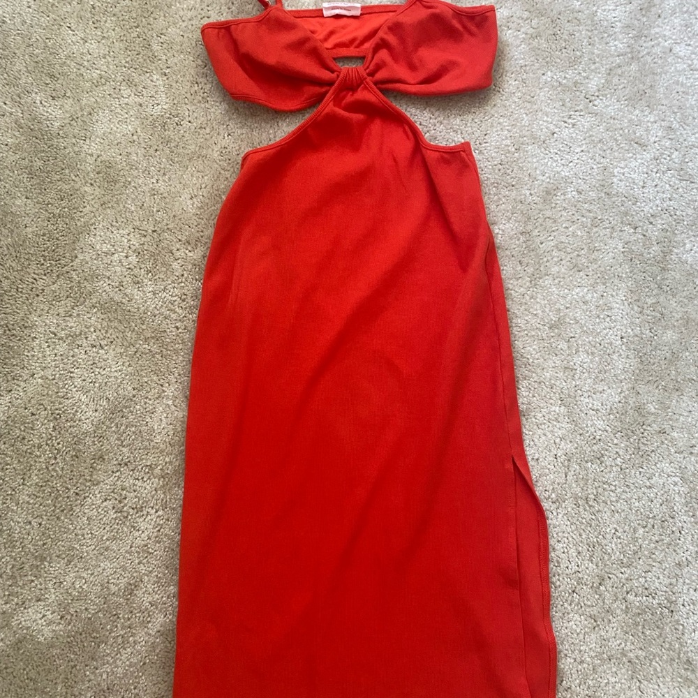 Showpo Red/Orange Cut Out Midi Dress Size US 6